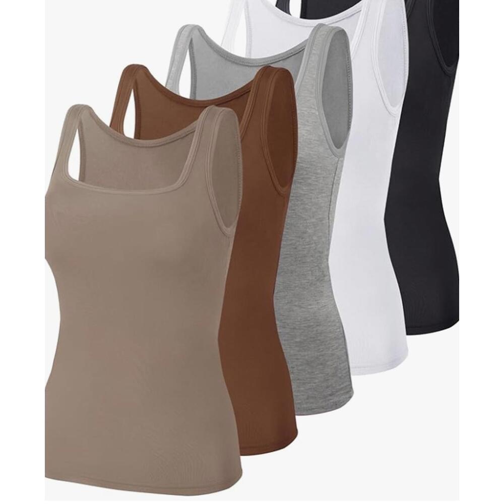5 Pack Wife Be.ater Women's Undershirts Tank Tops Square Neck Size small